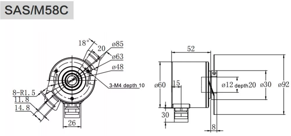 58mm RS485 outer diameter heavy duty absolute multi-turn magnetic encoder